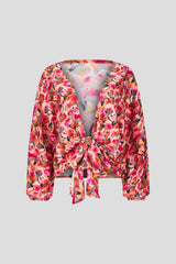 Wrap blouse pink flower print