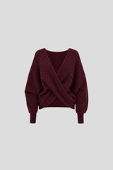 Burgundy Alpaca Blend Wrap Sweater