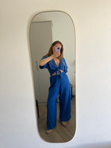 Royal blue muslin jumpsuit with bow