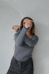 long-sleeved striped shirt