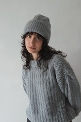Rib-knit hat in grey melange