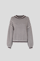 Nachhaltiger Oversize-Strickpullover mit Streifen in Ecru/Brown aus Bio-Baumwolle – Clara Himmel