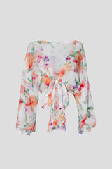 Wrap blouse pastel flower print