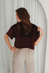 Cropped Shirt Samt Bordeaux
