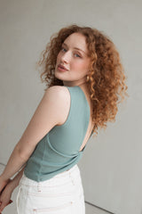 Wrap top made of Faded Green ribbed jersey