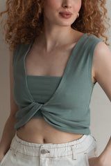 Wrap top made of Faded Green ribbed jersey