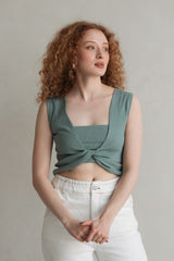 Wrap top made of Faded Green ribbed jersey