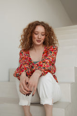 Wrap blouse pink flower print