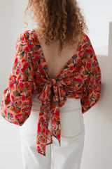 Wrap blouse pink flower print