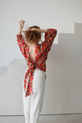 Wrap blouse pink flower print