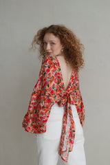 Wrap blouse pink flower print