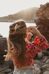 Wrap blouse pink flower print