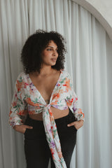 Wrap blouse pastel flower print