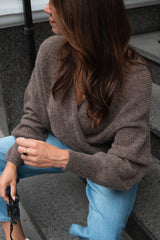 Alpaca-blend wrap sweater Brownie