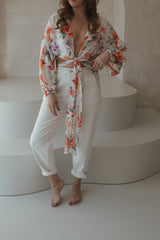 Wrap blouse pastel flower print