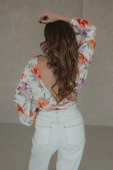 Wrap blouse pastel flower print