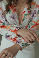 Wrap blouse pastel flower print