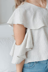 Leinenbluse mit Volants Sand