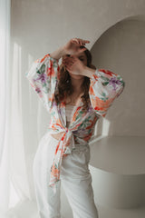 Wrap blouse pastel flower print
