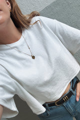 Cropped Shirt in White Terry Cloth