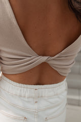 Sand ribbed jersey wrap top