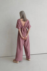 Jumpsuit Mauve aus Musselin mit Schleife