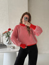 Knitted sweater stripes pink red