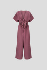 Jumpsuit Mauve aus Musselin mit Schleife