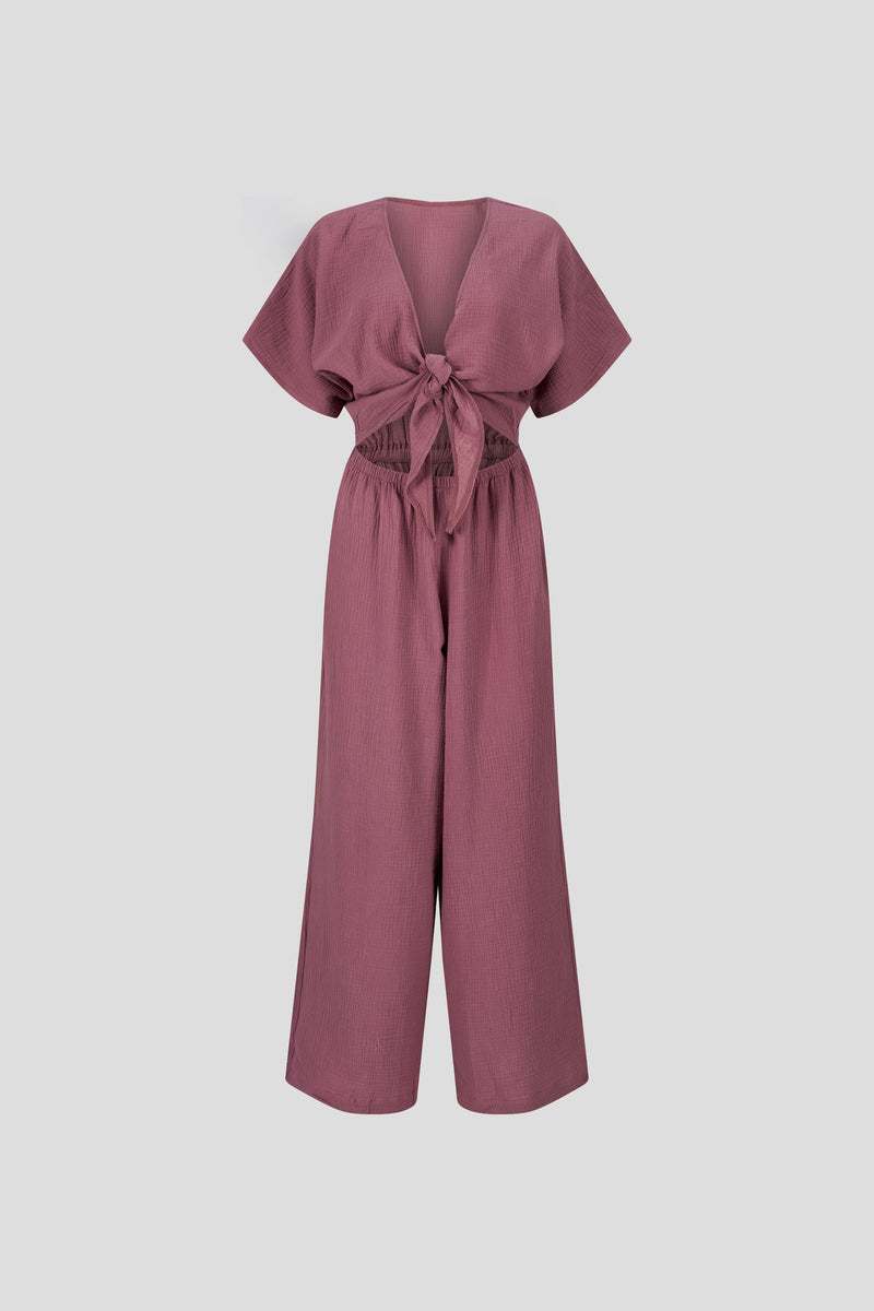 Jumpsuit Mauve aus Musselin mit Schleife