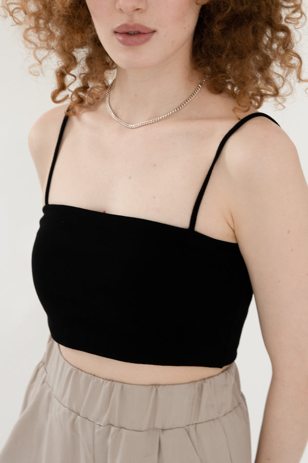 Black Rib Jersey Bustier Top