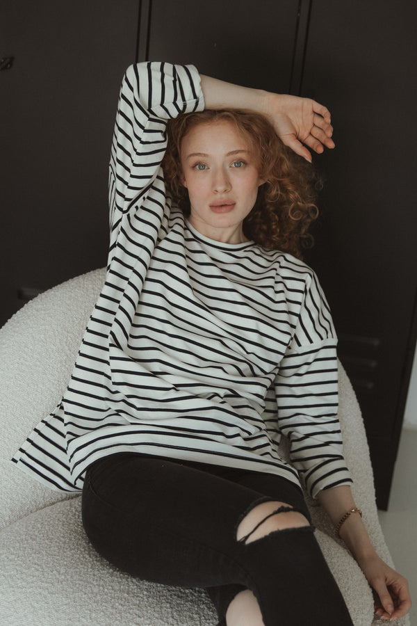 Longsleeve Ecru Streifen Short
