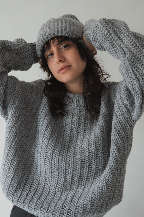 Grobstrick-Pullover Grey Melange