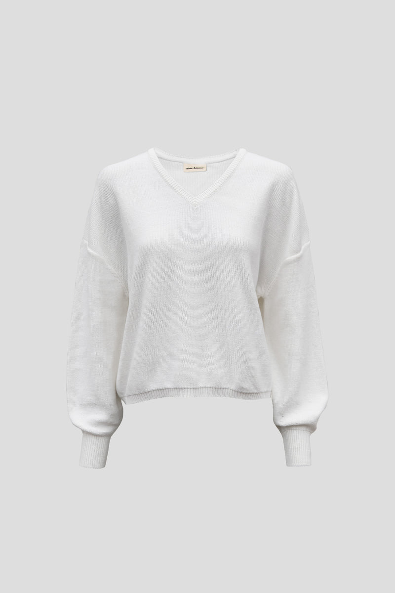 Strickpullover mit V-Ausschnitt Off-White