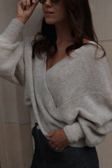 Wrap-Pullover aus Alpaka-Mix Cloudy Taupe