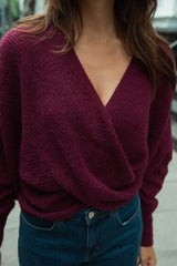 Wrap-Pullover aus Alpaka-Mix Burgundy