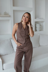 O-Shape Jeans Washed Brownie