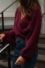 Wrap-Pullover aus Alpaka-Mix Burgundy