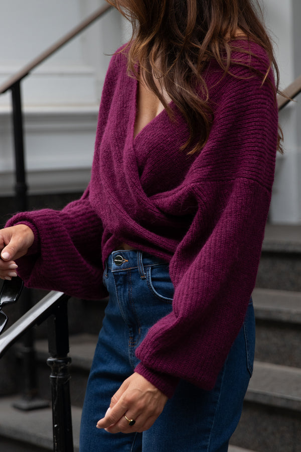 Wrap-Pullover aus Alpaka-Mix Burgundy