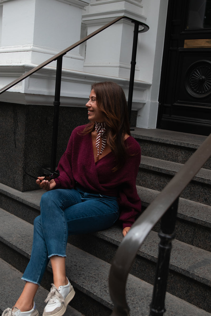 Wrap-Pullover aus Alpaka-Mix Burgundy