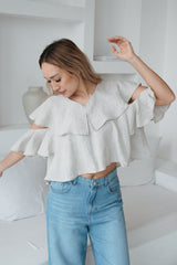 Leinenbluse mit Volants Sand