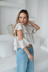 Leinenbluse mit Volants Sand