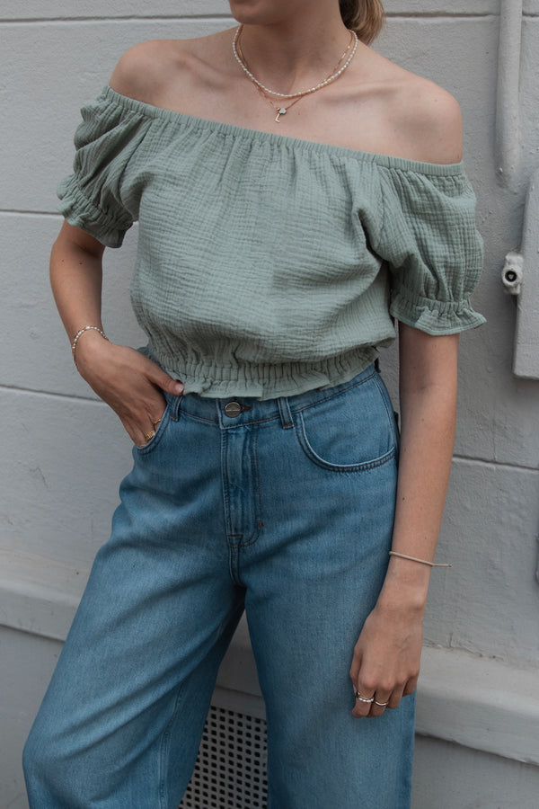 Bluse mit Rüschen Faded Green
