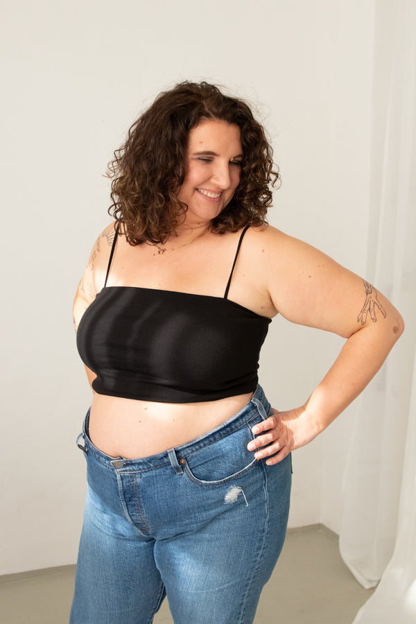 Black Rib Jersey Bustier Top