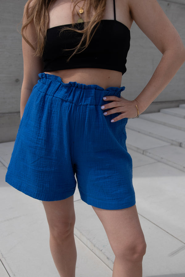 Shorts aus Musselin Royalblau