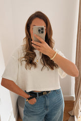 Cropped Shirt aus Frottee Weiß