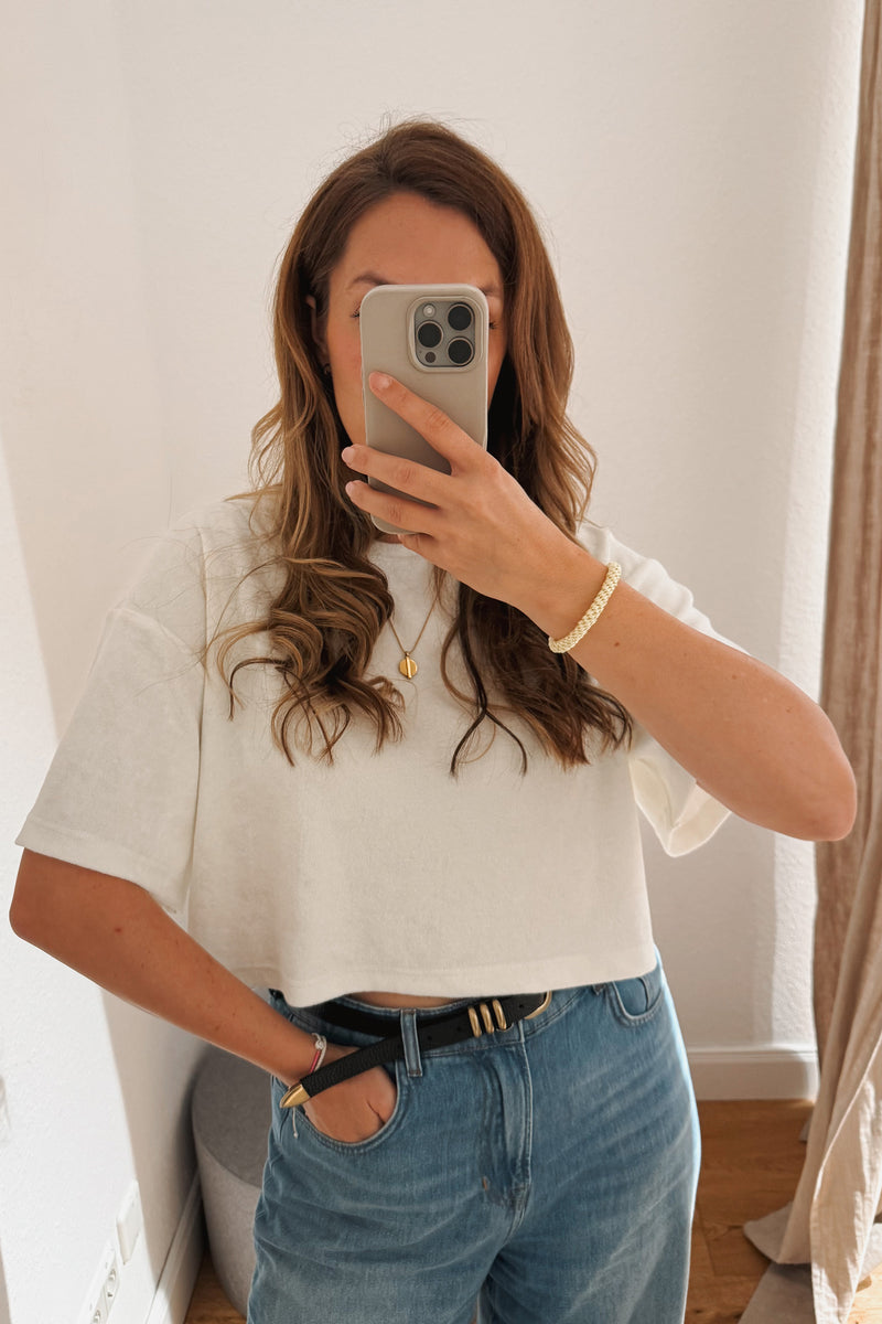 Cropped Shirt aus Frottee Weiß