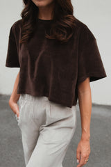 Cropped Shirt in White Terry Cloth