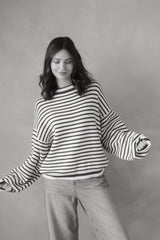 Strickpullover Streifen Ecru/Navy