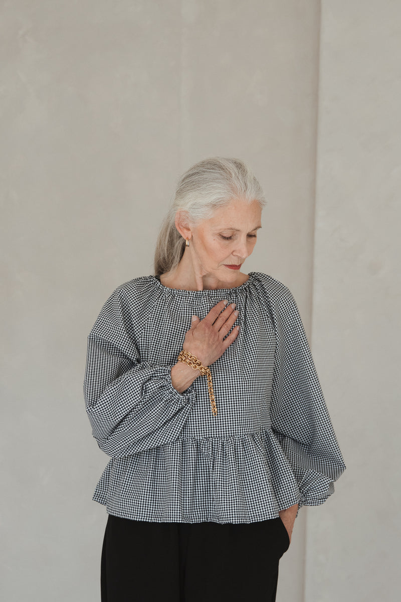 blouse with a check pattern