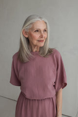 Jumpsuit Mauve aus Musselin mit Schleife